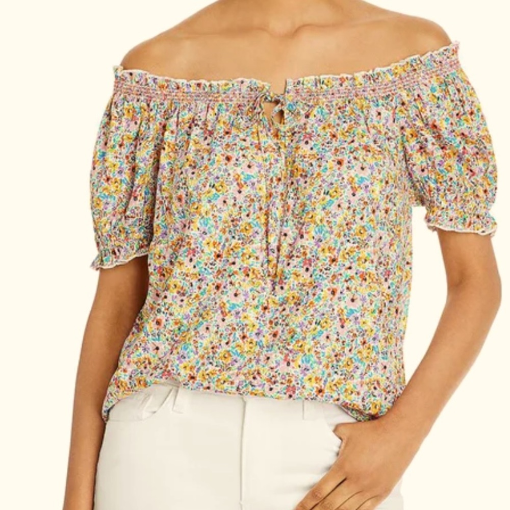 Chenault Bright Floral Spring/Summer Print Smocked Top Sz XL NWT